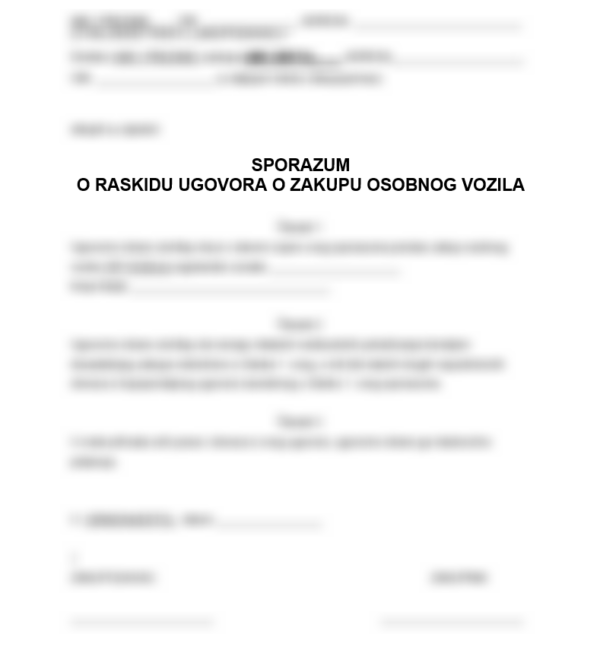 Sporazum o raskidu ugovora za najam vozila