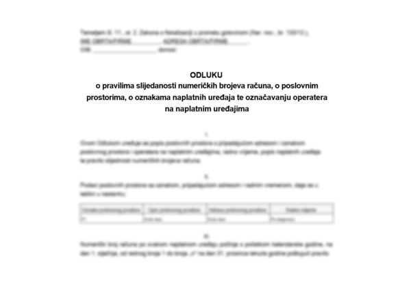 Odluka o slijednosti numeričkih brojeva računa Odluka o slijednosti numeričkih brojeva računa